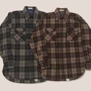 VTG  Pendleton Button Up Shirt Black Plaid Wool M